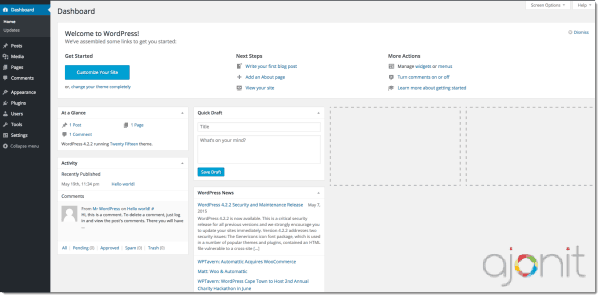 New WordPress Installation Dashboard