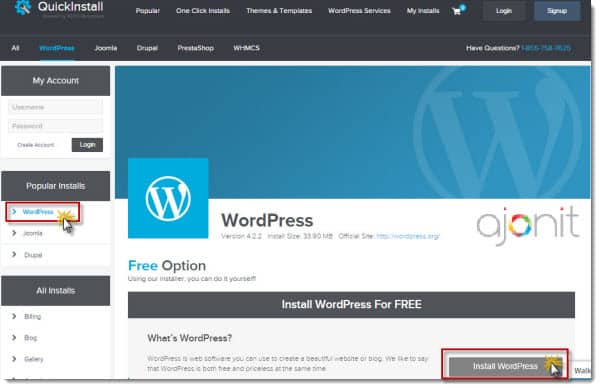 QuickInstall WordPress Installation