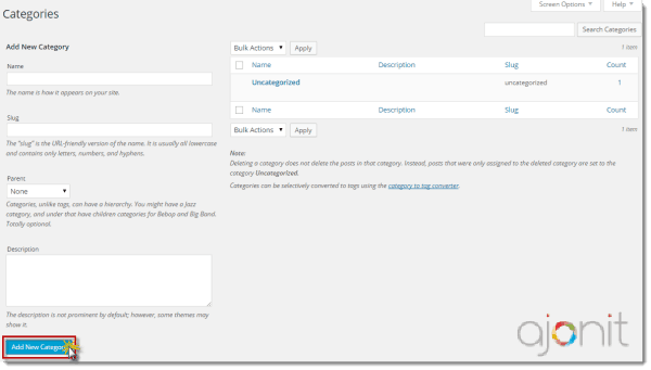 WordPress Dashboard Categories