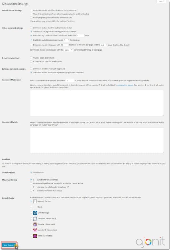 WordPress Dashboard Settings Discussion