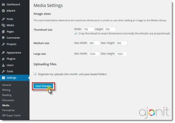 WordPress Dashboard Settings Media