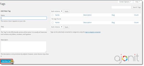 WordPress Dashboard Tags