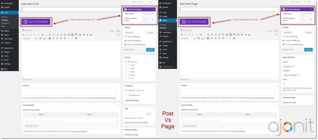 wordpress post vs page