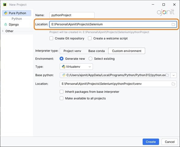pycharm-project-location