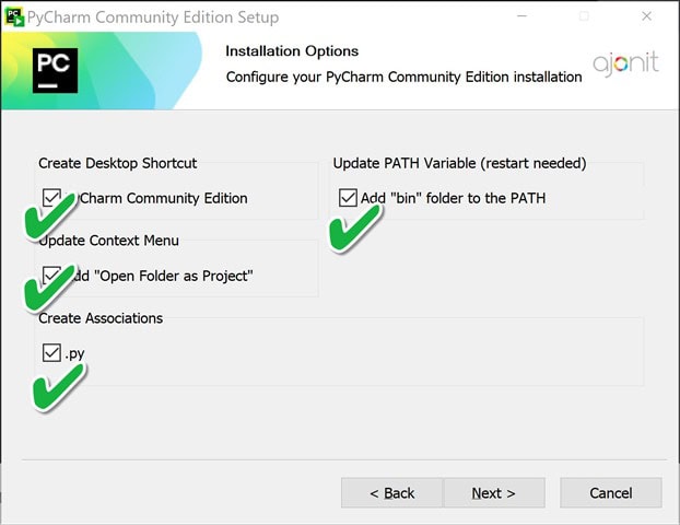 PyCharm setup options
